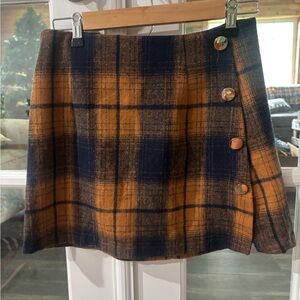 Navy and Orange Plaid Mini Skirt